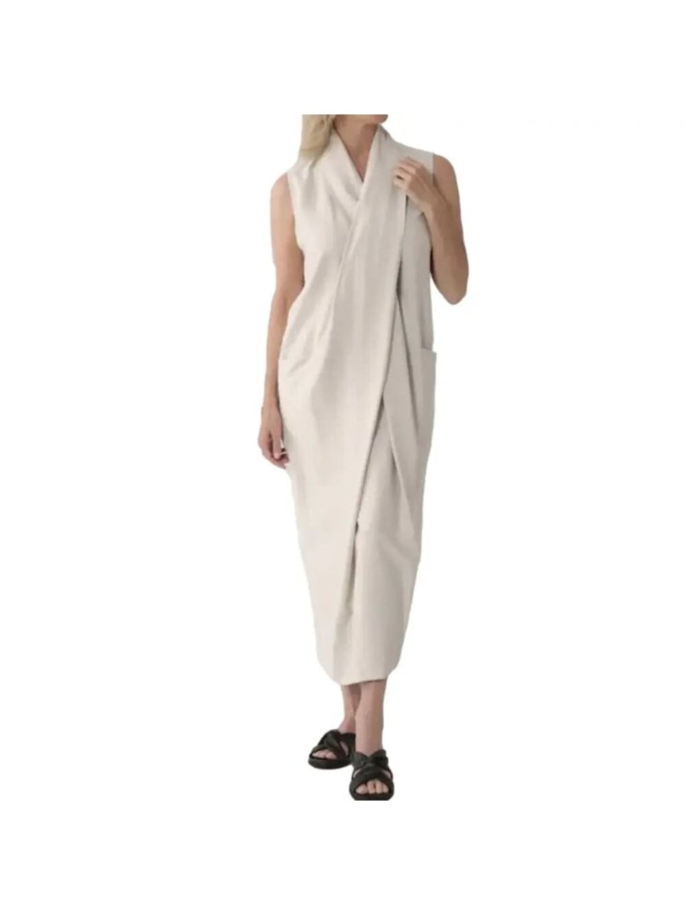NEW Brian Bailey Cream Beige Draped Sleeveless Midi Dress - XL